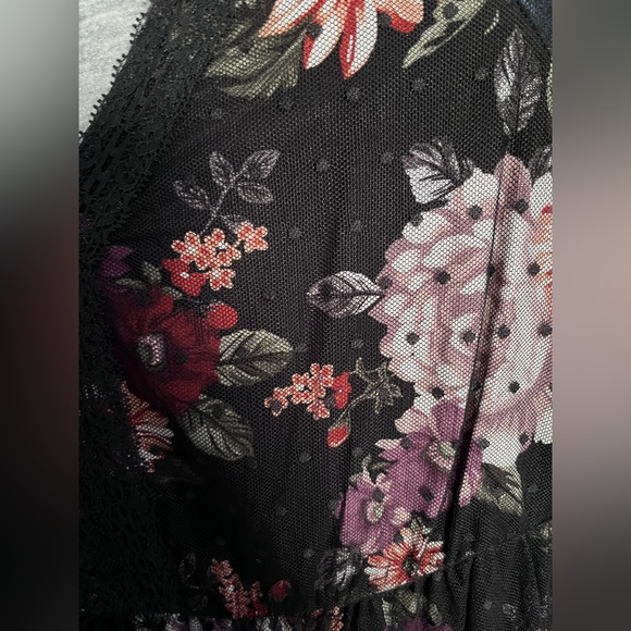 Torrid Black and Floral babydoll top with polka dot mesh overlay - plus size 1 - Picture 5 of 6